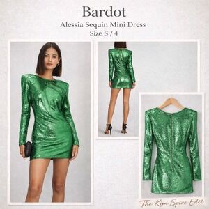Bardot Alessia Sequin Mini Dress Size 4 Green‎ Long Sleeve Party Glam Holiday